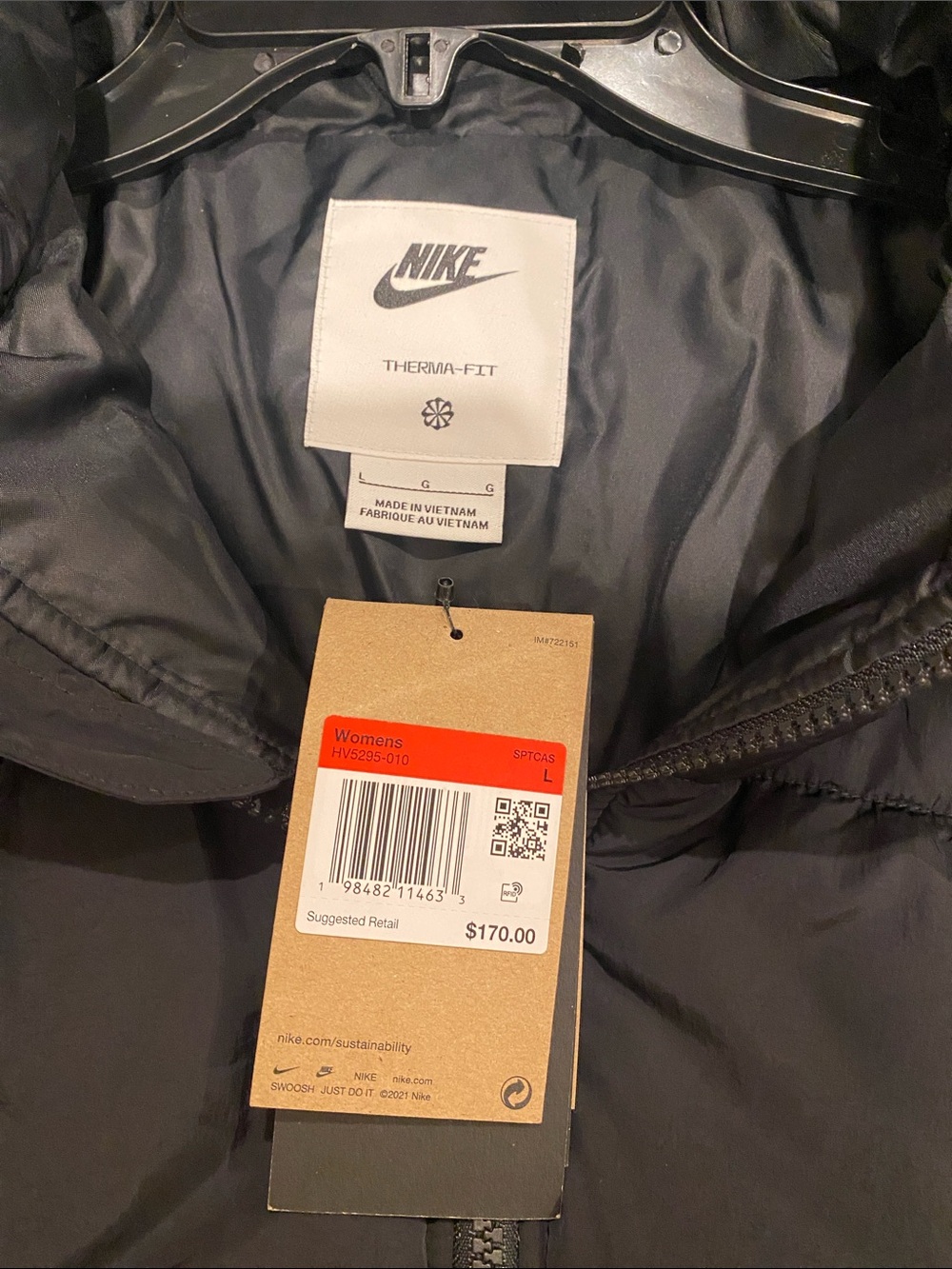 Nike Women’s Black Hooded Puffer Jacket - Large - Picture 3 of 7